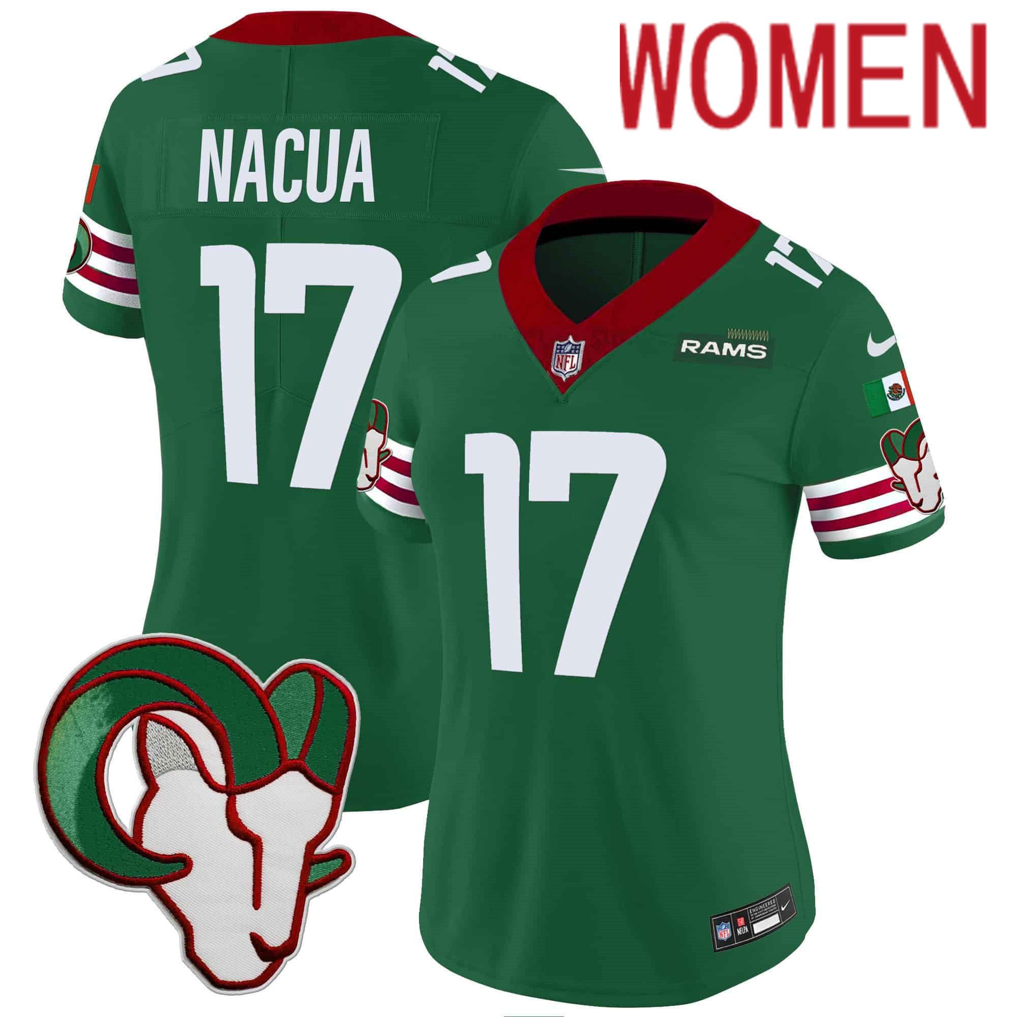 Women Los Angeles Rams #17 Nacua Green 2024 Nike Mexico Vapor Limited NFL Jersey->women nfl jersey->Women Jersey